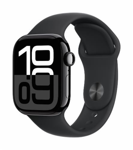 Apple Watch Series 10 GPS 42mm Jet Black Aluminum Case with Black Sport Band - S/M Perspective: left