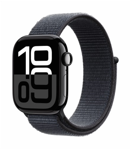Apple Watch Series 10 GPS 42mm Jet Black Aluminum Case with Ink Sport Loop - Bluetooth 5.3 Perspective: left