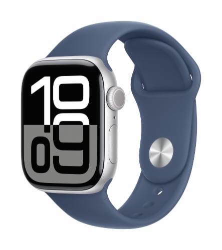 Apple® Watch Series 10 GPS 46mm Silver Aluminum Case with Denim Sport Band - S/M Perspective: left