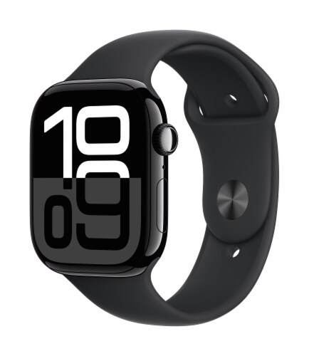 Apple® Watch Series 10 GPS 46mm Jet Black Aluminum Case with Black Sport Band - S/M Perspective: left
