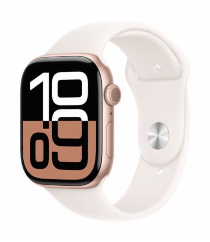 Apple Watch Series 10 46mm Rose Gold Aluminum Case with Light Blush Sport Band Perspective: left