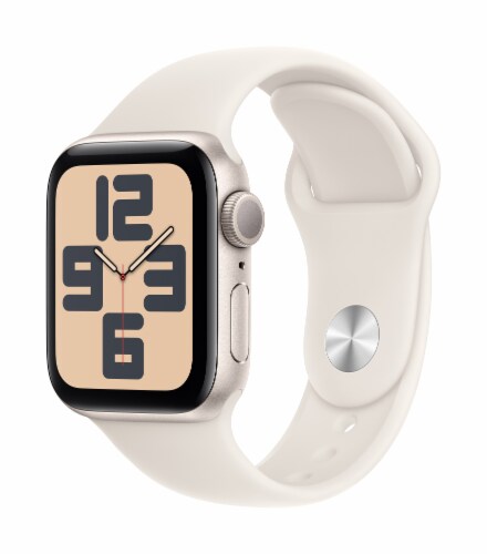 Apple Watch SE - Starlight Aluminum Case with Starlight Sport Band Perspective: left