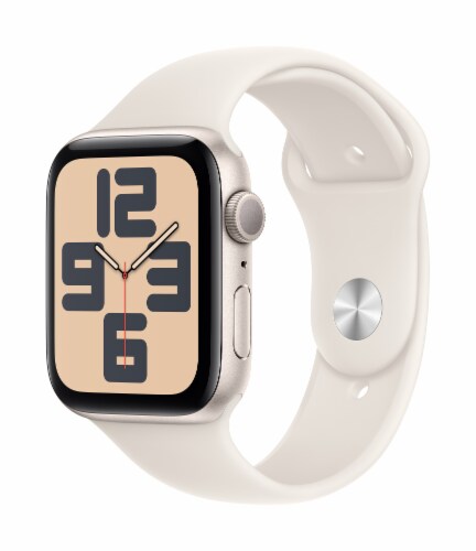 Apple Watch SE GPS 44mm Retina OLED Display Starlight Aluminum Case with Starlight Sport Band S/M Perspective: left