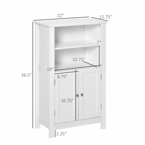 Bathroom Linen Storage Cabinet Freestanding Cupboard w/ Doors, Shelves, White Perspective: left