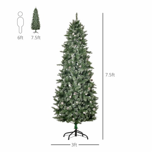 7.5' Fake Unlit Holiday Christmas Tree w/ Snow-Dipped Branches & Metal Stand Perspective: left
