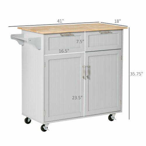 Modern Wooden Rolling Kitchen Island Storage Cart Serving Trolley w/ Towel Rack Perspective: left