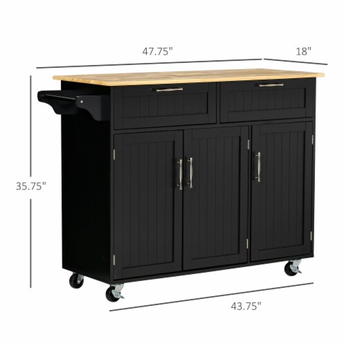 48  Kitchen Island Utility Rolling Cart w/ 2 Storage Drawers & 3 Cabinets, Black Perspective: left