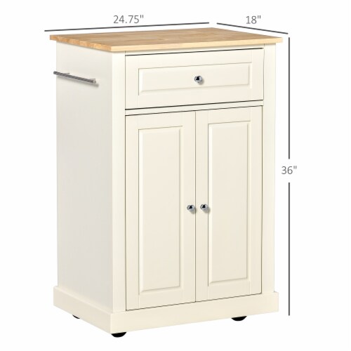 Modern Rolling Kitchen Island Storage Cart w/ Drawer & Adjustable Shelf, White Perspective: left