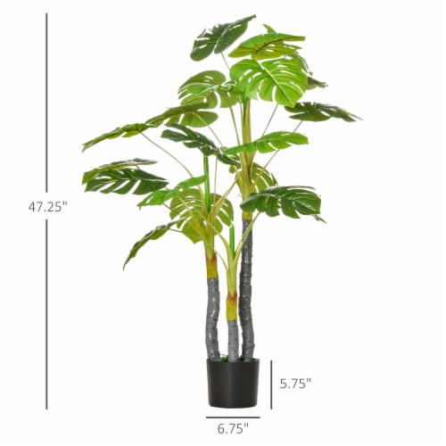 4' Artificial Monstera Deliciosa Potted Decorative Plant w/ 20 Realistic Leaves Perspective: left