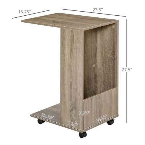 C Shaped Sofa End Table Coffee Table w Storage Shelves 4 Wheels