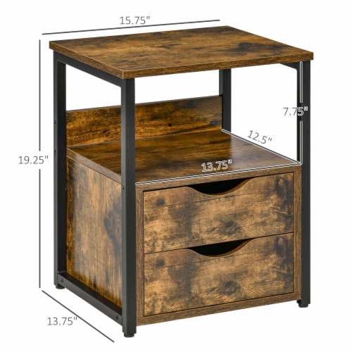 20 Side Table Industrial End Table Organizer w Storage Drawers Shelf Brown 1 Unit City Market