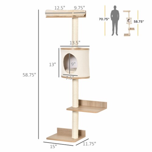 4-Level Wall Mounted Cat Tree Activity Play Center w/ Condo Bed Scratching Posts Perspective: left
