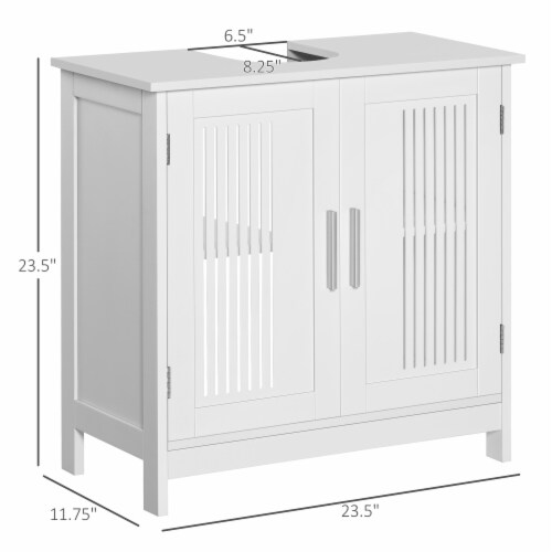 Bathroom Under Sink Cabinet Vanity Unit w/ Adjustable Storage Shelves, White Perspective: left