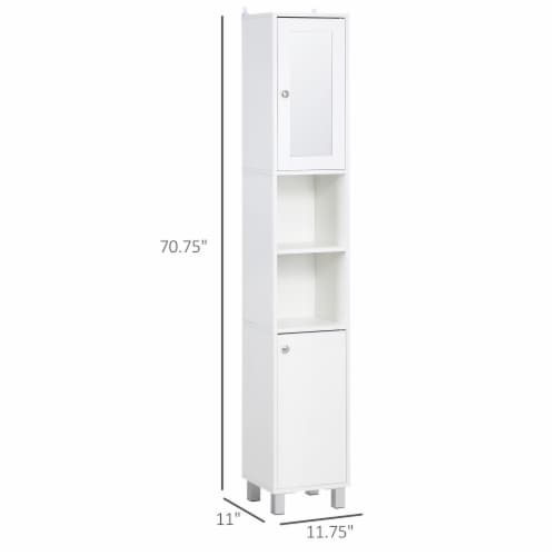 71  Wooden Tall Narrow Bathroom Floor Storage Towel Cabinet w/ Mirror, White Perspective: left