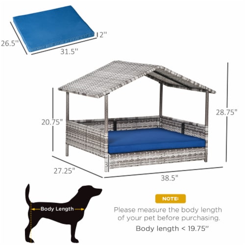 Elevated Wicker Dog House Raised Rattan Pet Bed Cabana w Cushion Canopy Blue 1 Unit Mariano s