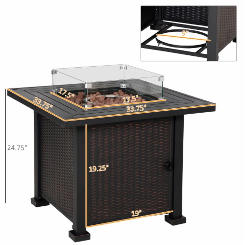 34 Propane Fire Pit Table 50,000 BTU Gas w/ Wind Guard, Lava Rocks Perspective: left