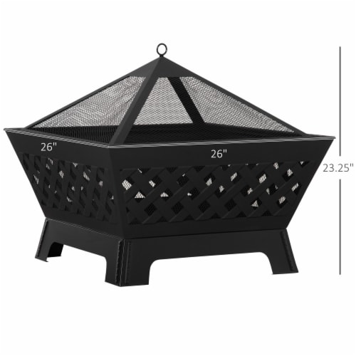 Outdoor Fire Pit Bonfire w/Spark Screen Lid & Poker Backyard Patio, Black Perspective: left