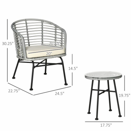 3-Piece Rattan Bistro Outdoor Table & Chairs Furniture Patio Set, Garden, White Perspective: left