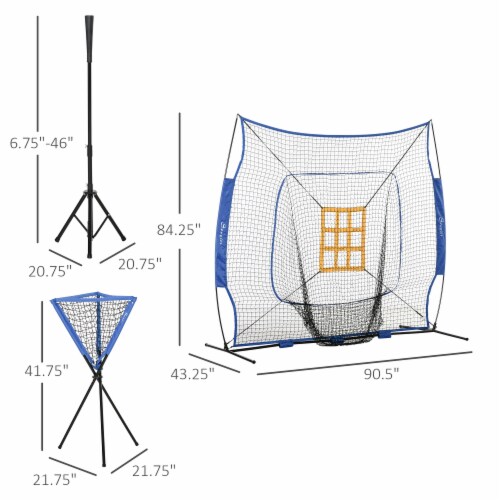 Outdoor Batting Practice Set w/ 120 Ball Collector & Beginner Tee Stand, Blue Perspective: left