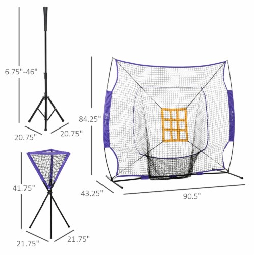 Outdoor Batting Practice Set w/ 120 Ball Collector & Beginner Tee Stand, Purple Perspective: left