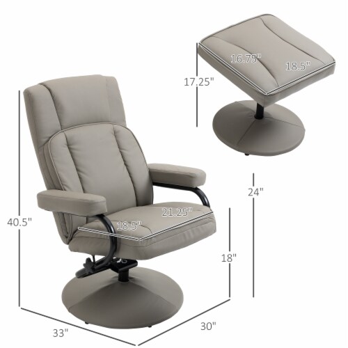 Faux Leather Recliner Chair, Living Room Swivel Chair w/ Ottoman Footrest, Grey Perspective: left