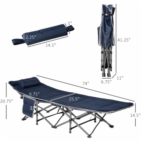 Outdoor Double Camping Cot Foldable Bed w/ Portable Travel Bag, 300 lbs., Blue Perspective: left