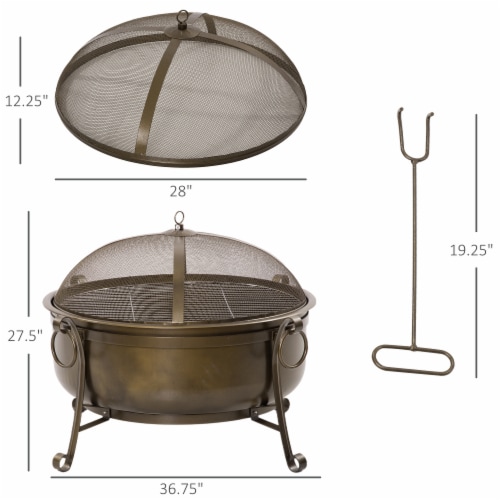 Steel Wood Burning Fire Pit Grill 37 , Poker, Lid, BBQ Cooking Grate, Camping Perspective: left