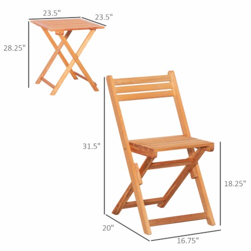 3pc Patio Bistro Set, Folding Garden Furniture, Wooden Chairs, Table, Teak Perspective: left