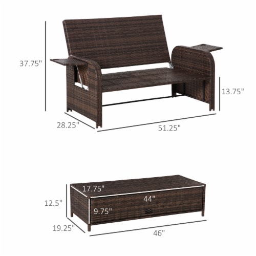 2 PCS Patio Wicker Loveseat Sofa Set Daybed Furniture w/ Storage Ottoman Perspective: left