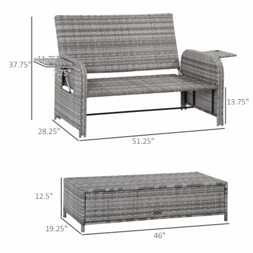 2 PCS Patio Wicker Loveseat Sofa Set Daybed Furniture w/ Storage Ottoman Perspective: left