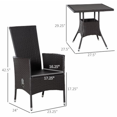 3pcs Patio Reclining Chair Set Rattan Wicker Furniture, Armchairs, Table, White Perspective: left