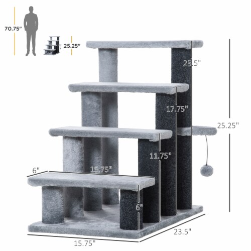 4 Level Cat Step Ladder Activity Tower w Play Ball for Sofa Bed Light Grey 1 Unit Foods Co