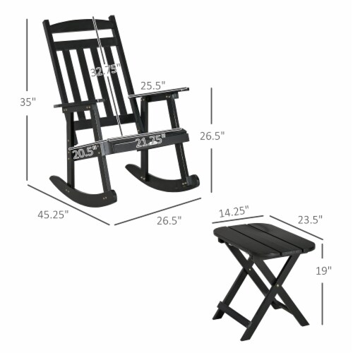 Wooden Rocking Chair Set 2-Piece Outdoor Porch Rocker w/ Foldable Table, Black Perspective: left