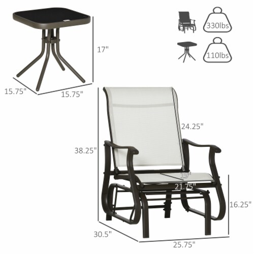 2-Person Gliding Rocking Chairs & Bistro Tea Table Garden Swing Seat Patio White Perspective: left
