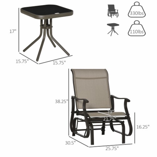 2-Person Gliding Rocking Chairs & Bistro Tea Table Garden Swing Seat Patio Grey Perspective: left