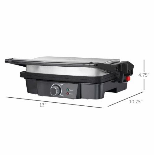 Panini Press Grill Stainless Steel Sandwich Maker w/ Non-Stick Plates Drip Tray Perspective: left