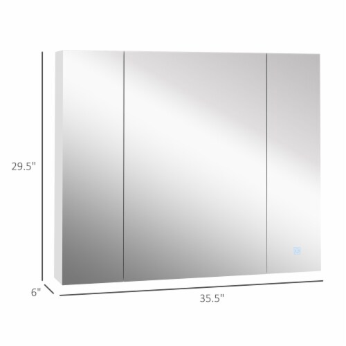 LED Lighted Mirror Cabinet Wall-Mounted Bathroom Organizer w/ Touch Switch Perspective: left