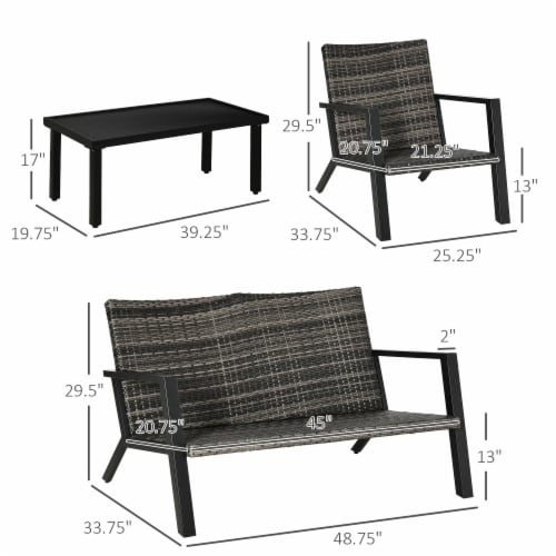 4PC Outdoor Wicker Patio Furniture Set PE Rattan Sofa 2 Chairs