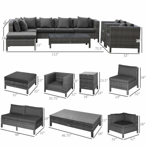 Outside Sitting & Conversation Sofa Set w/ Thick Sofa Cushions & Tea Table, Black Perspective: left