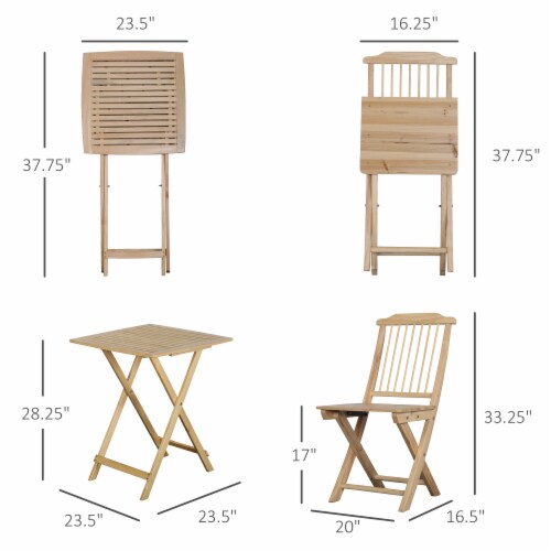 3pc Patio Bistro Set, Folding Garden Furniture, Chairs, Table, Padded Cushions Perspective: left