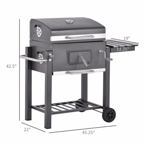 Portable Charcoal Grill BBQ Cooker Trolley for Camping Picnic Backyard, Grey Perspective: left