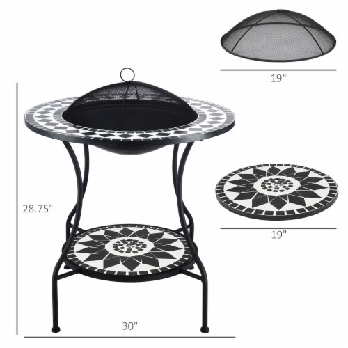 30  Wood Burning Fire Pit & Outdoor Ice Bucket Side Table, Steel, Lid, Mosaic Perspective: left