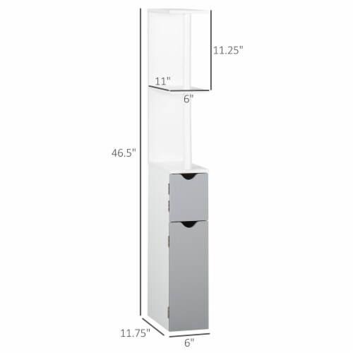 Bathroom Storage Cabinet Slim Freestanding Linen Tower Cabinet w/ Shelf Grey Perspective: left