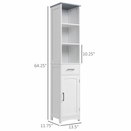 Tall Bathroom Storage Cabinet, Freestanding Linen Tower Slim Organizer, White Perspective: left