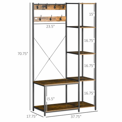 Hall Tree with Side Storage Shelves Entryway Bench with Coat Rack Rustic Brown 1 Unit Gerbes Super Markets