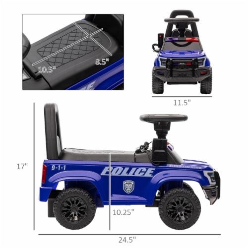 Police Car Toy with Megaphone, Ride On Sliding Car W/ Anti Fall Device Blue Perspective: left