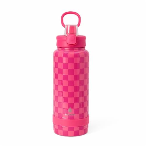 Manna™ Push™ Stainless Steel Bottle - Pink Checkers Perspective: left