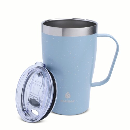Manna™ Cozy™ Stainless Steel Coffee Mug - Blue Splatter Perspective: left