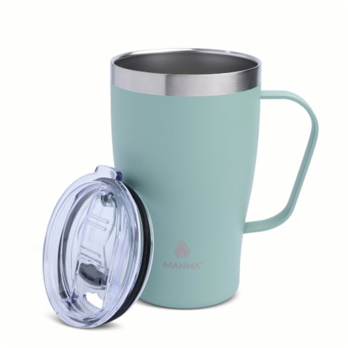 Manna™ Cozy™ Stainless Steel Coffee Mug - Green Powder Coat Perspective: left
