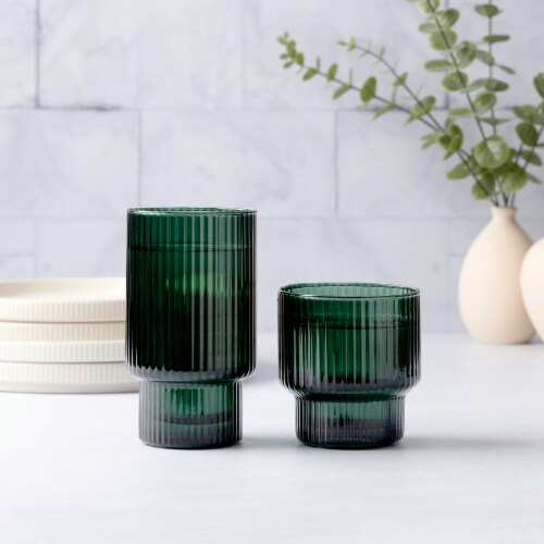 Core Home Ribbed Double Old Fashioned Glass - Green Perspective: left